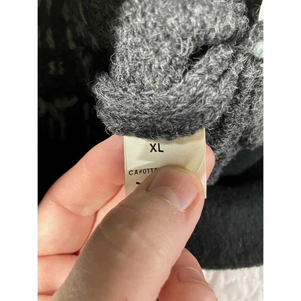 Vintage Turtle Fur Fair Isle Wool Blend Knit Beanie Hat Gray XL Pom Winter USA